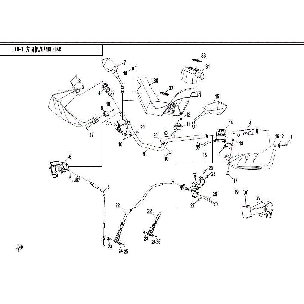 An Image of a genuine CFMOTO Parts Schematic Diagram showing the group - HANDLEBAR - 2017 CFMOTO CFORCE 800