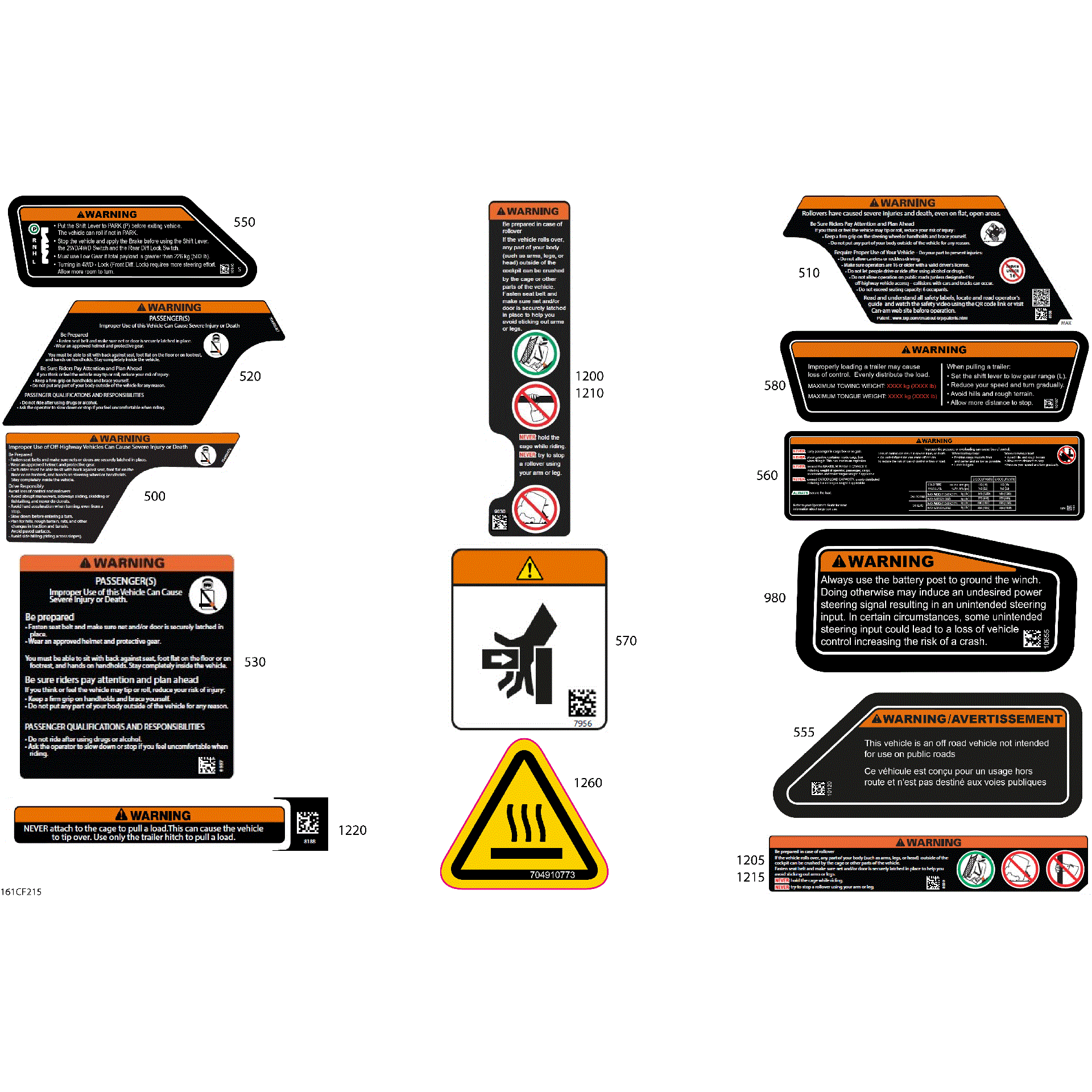 An Image of a Genuine Can-Am Parts Schematic Diagram showing the schematic - BODY - WARNING DECALS