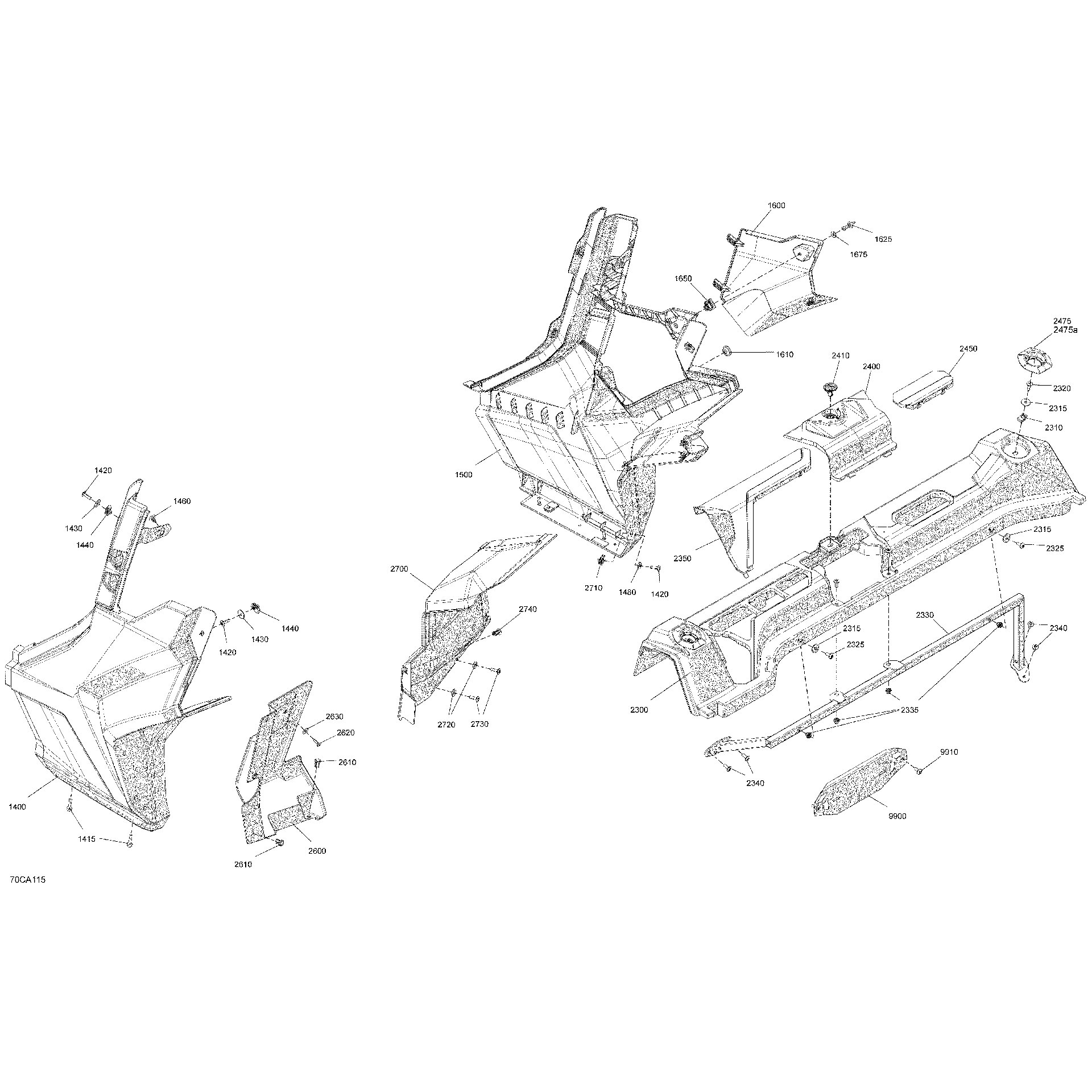 An Image of a Genuine Can-Am Parts Schematic Diagram showing the schematic - BODY - REAR SECTION