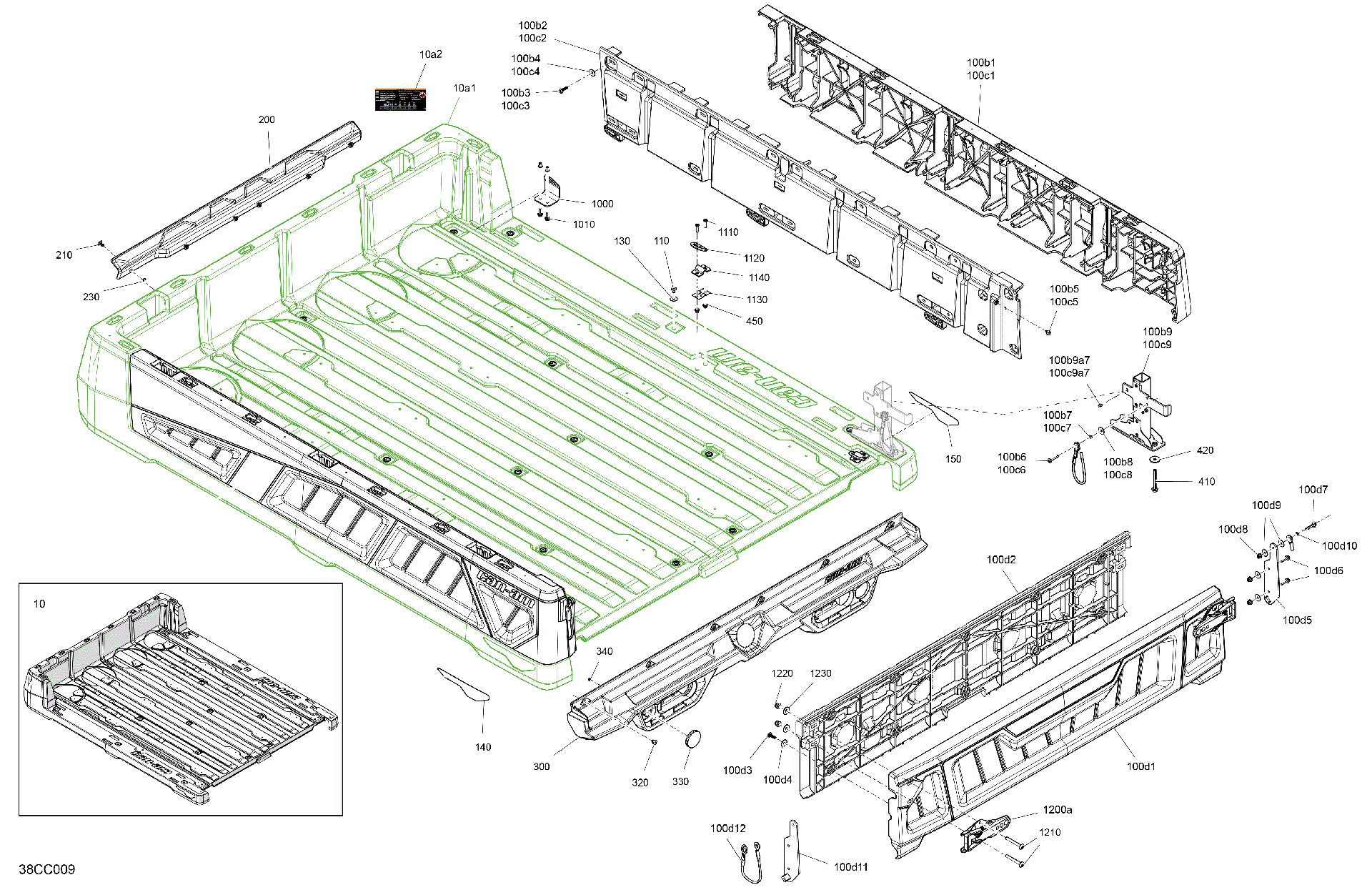 An Image of a Genuine Can-Am Parts Schematic Diagram showing the schematic - BODY - CARGO - UPPER SECTION