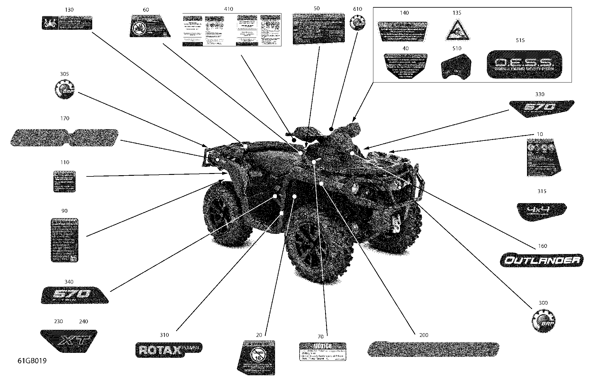 An Image of a Genuine Can-Am Parts Schematic Diagram showing the schematic - BODY - DECALS
