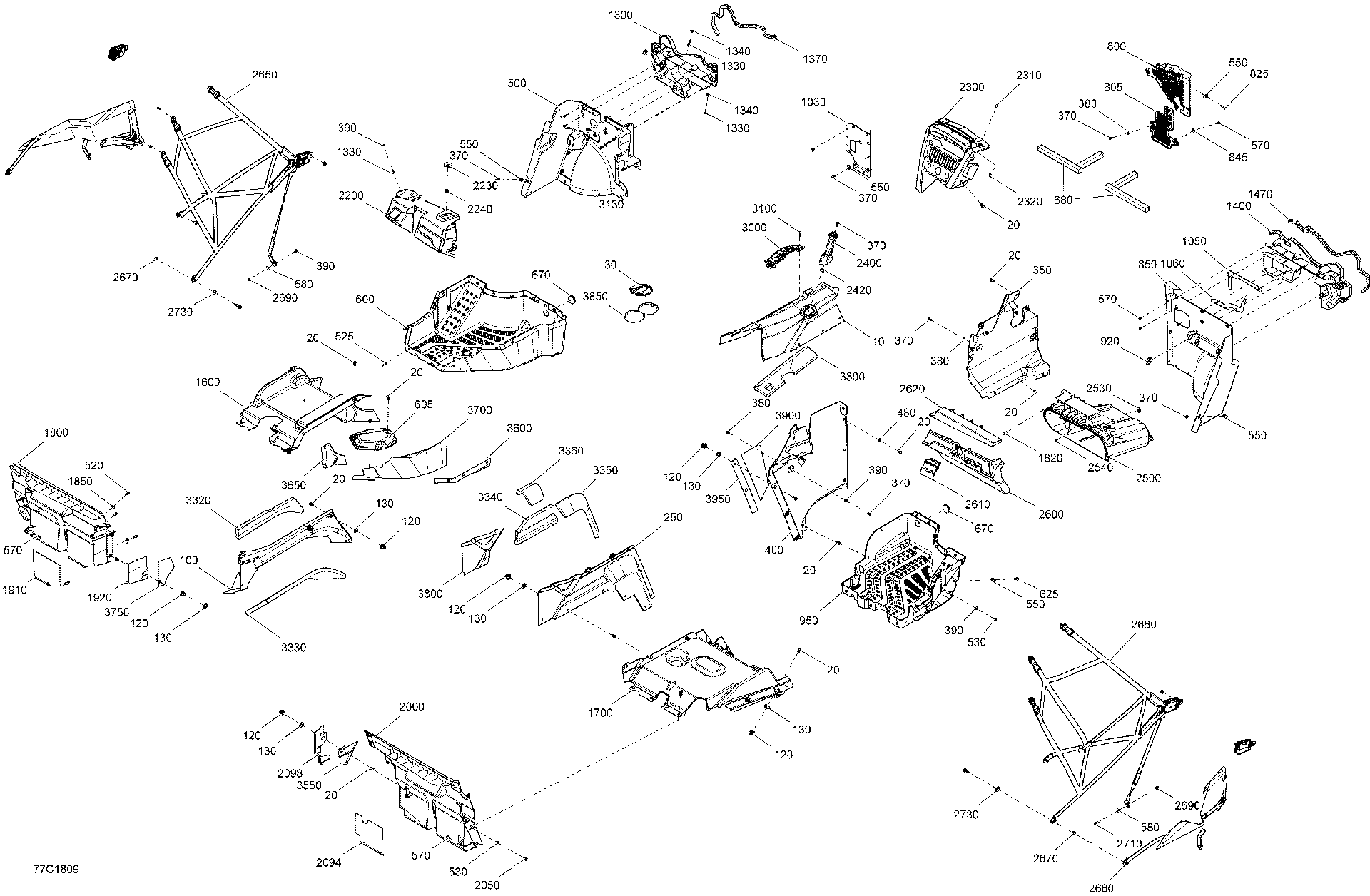 An Image of a Genuine Can-Am Parts Schematic Diagram showing the schematic - CAB INTERIOR MAVERICK NON MAX - EXCEPT PACKAGE X MR