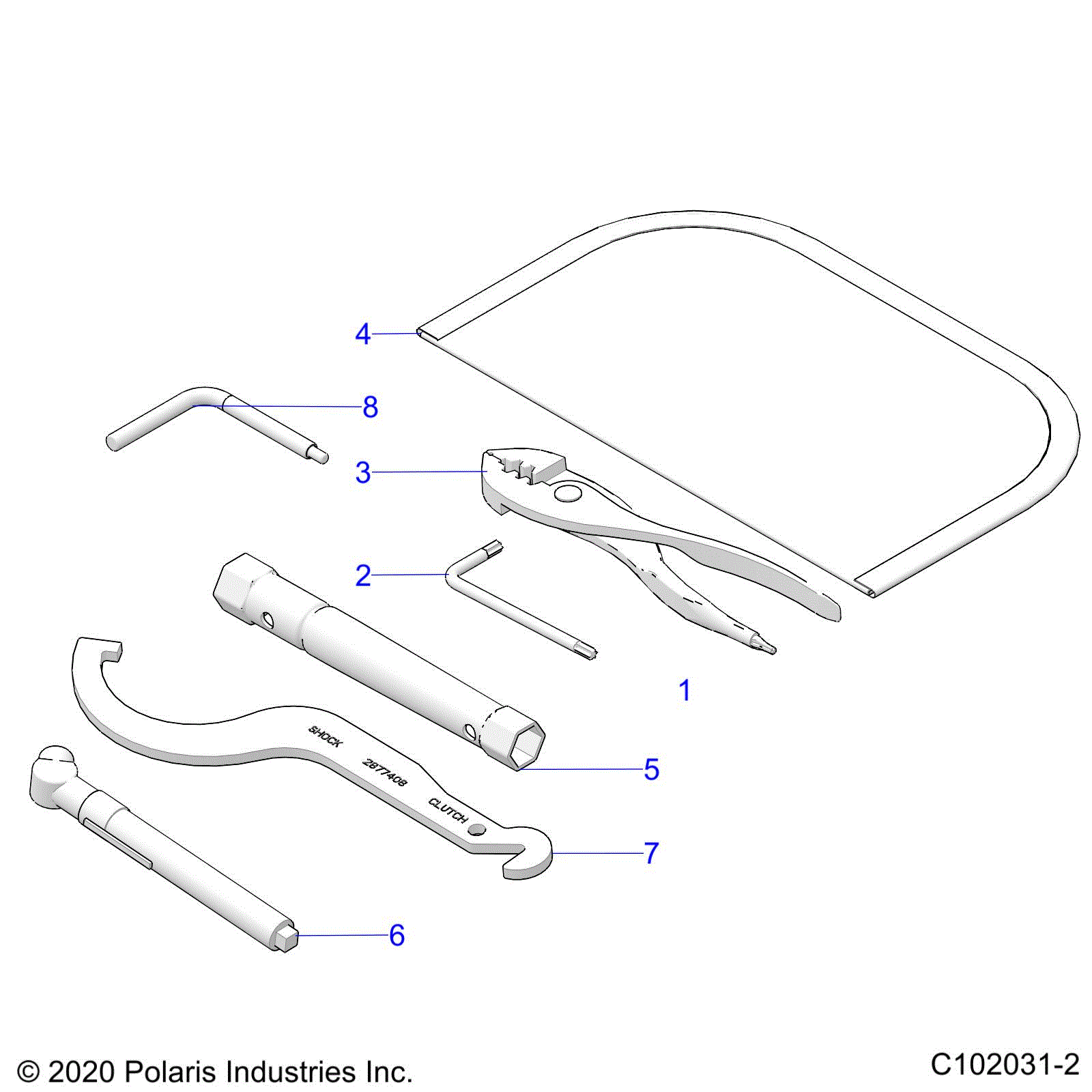 An Image of a Genuine Polaris Parts Schematic Diagram showing the schematic - REFERENCE: TOOL KIT - 2024 POLARIS SPORTSMAN 450 HO EPS 50S