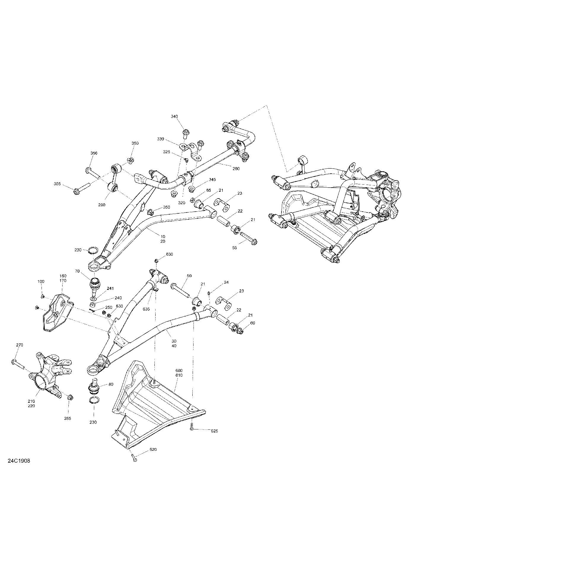 An Image of a Genuine Can-Am Parts Schematic Diagram showing the schematic - FRONT SUSPENSION - 1000R - PACKAGE X RC