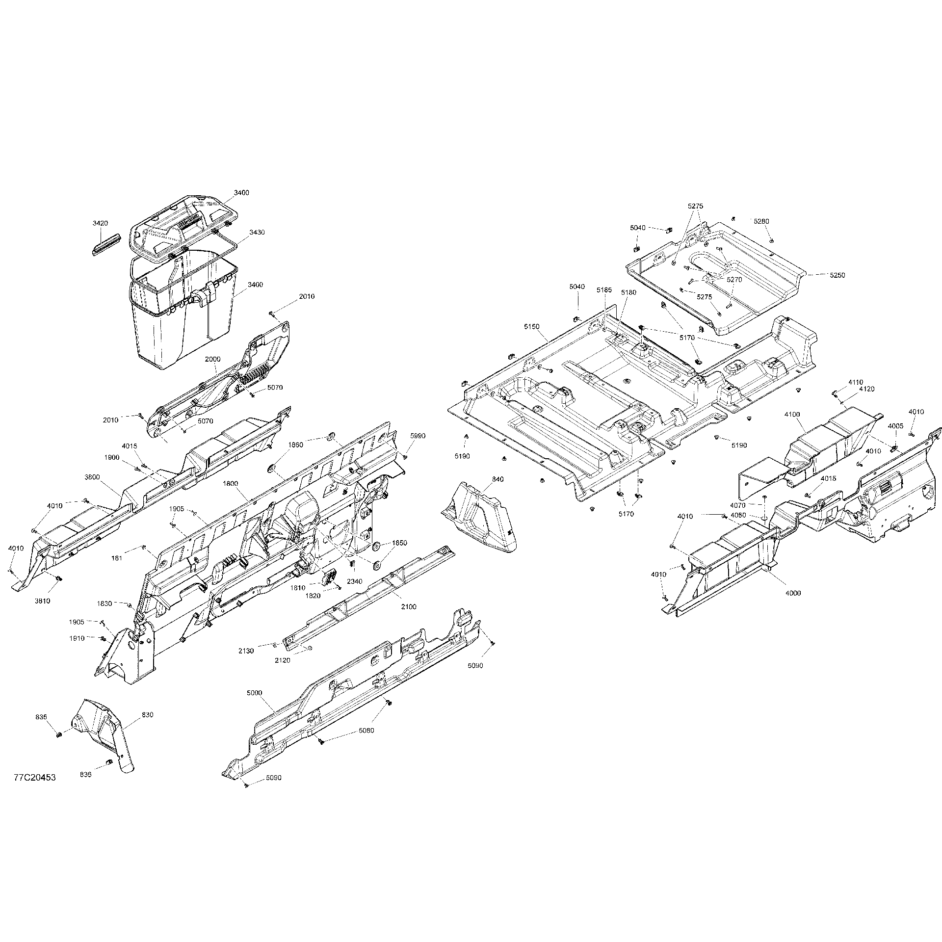 An Image of a Genuine Can-Am Parts Schematic Diagram showing the schematic - CAB INTERIOR - REAR WALL AND BOX
