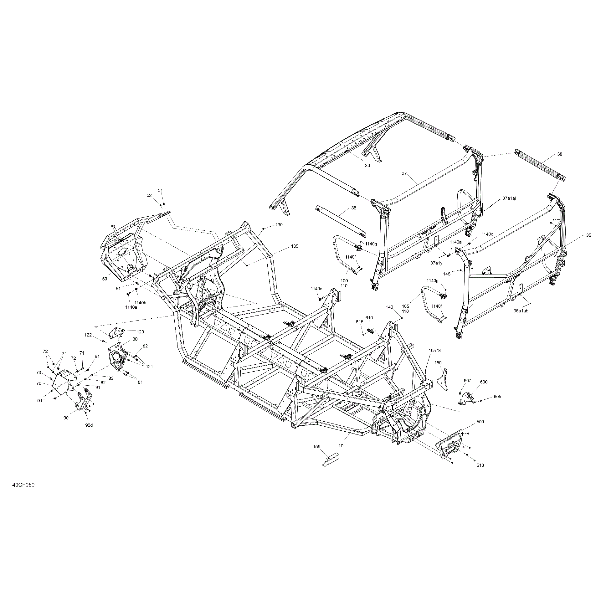 An Image of a Genuine Can-Am Parts Schematic Diagram showing the schematic - FRAME - SYSTEM