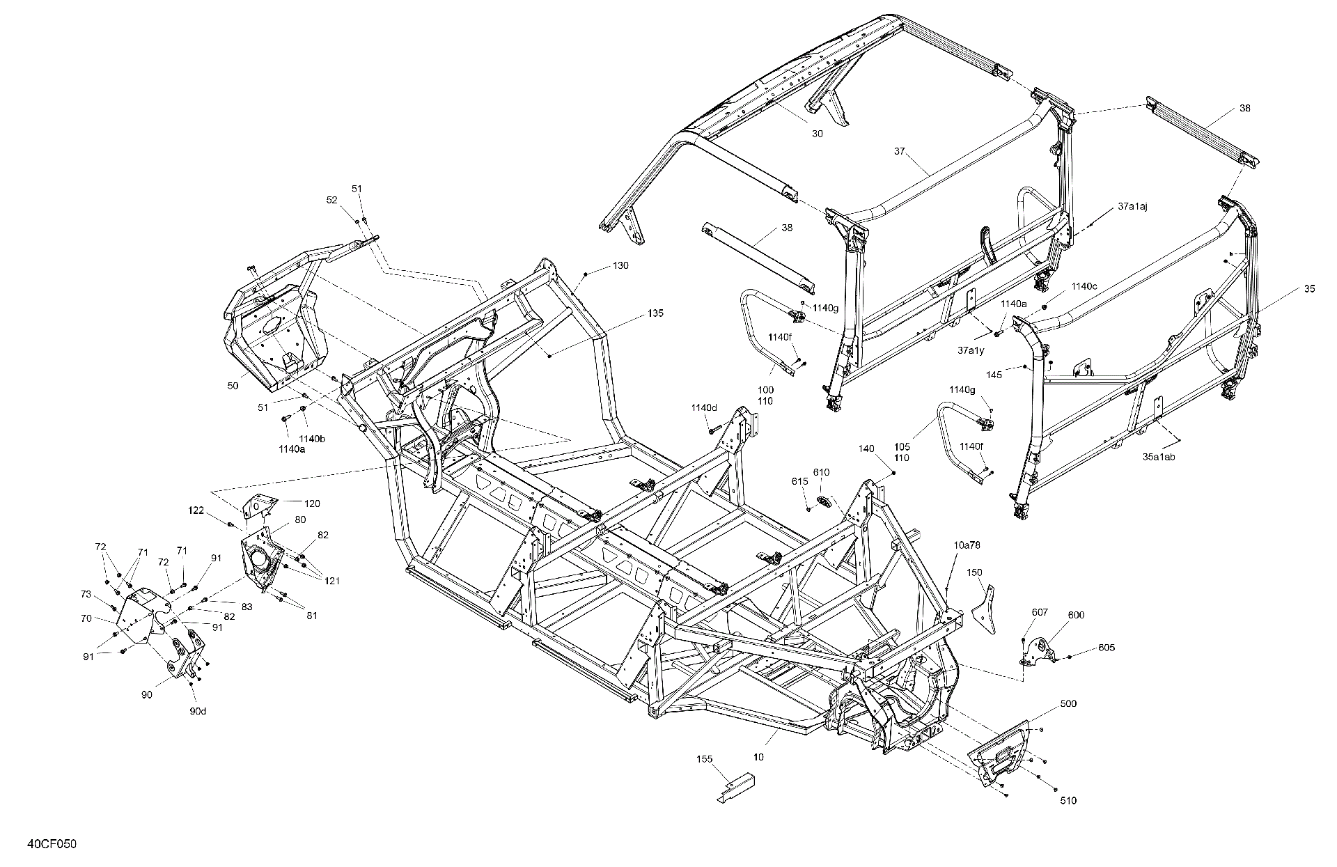 An Image of a Genuine Can-Am Parts Schematic Diagram showing the schematic - FRAME - SYSTEM