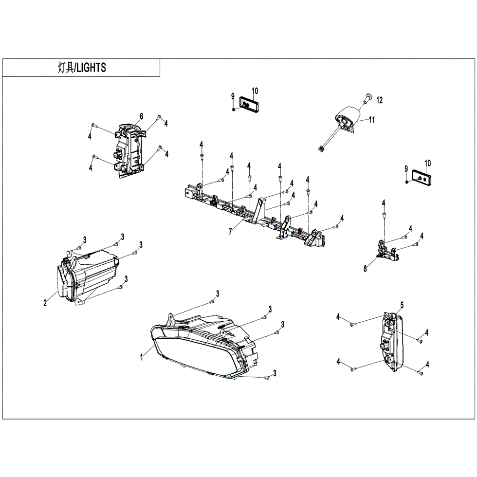 An Image of a Genuine CFMOTO Parts Schematic Diagram showing the schematic - LIGHTS - 2023 CFMOTO ZFORCE 800 Trail
