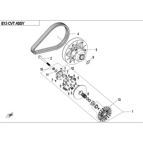 An Image of a genuine CFMOTO Parts Schematic Diagram showing the group - CVT ASSY - 2016 CFMOTO CFORCE 400
