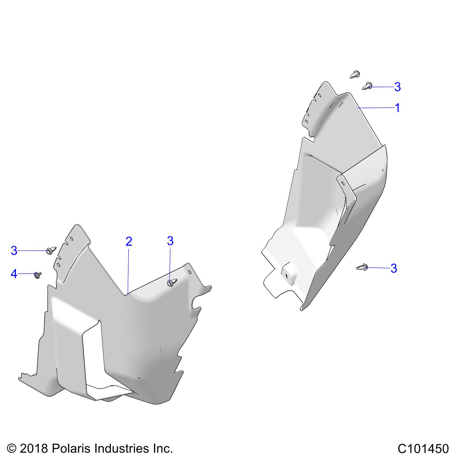 An Image of a Genuine Polaris Parts Schematic Diagram showing the schematic - BODY: FRONT MUD GUARDS - 2020 POLARIS SPORTSMAN XP 1000 / XP 1000 HUNTER EDITION 48"