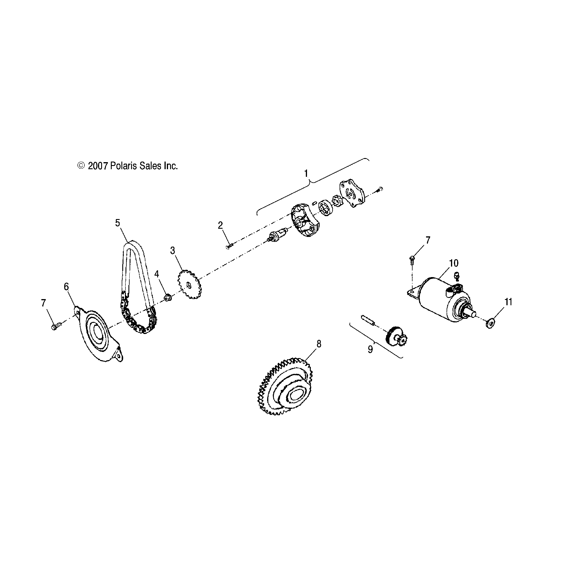An Image of a Genuine Polaris Parts Schematic Diagram showing the schematic - ENGINE: GENERATOR and STARTING MOTOR - 2019 POLARIS PHOENIX 200