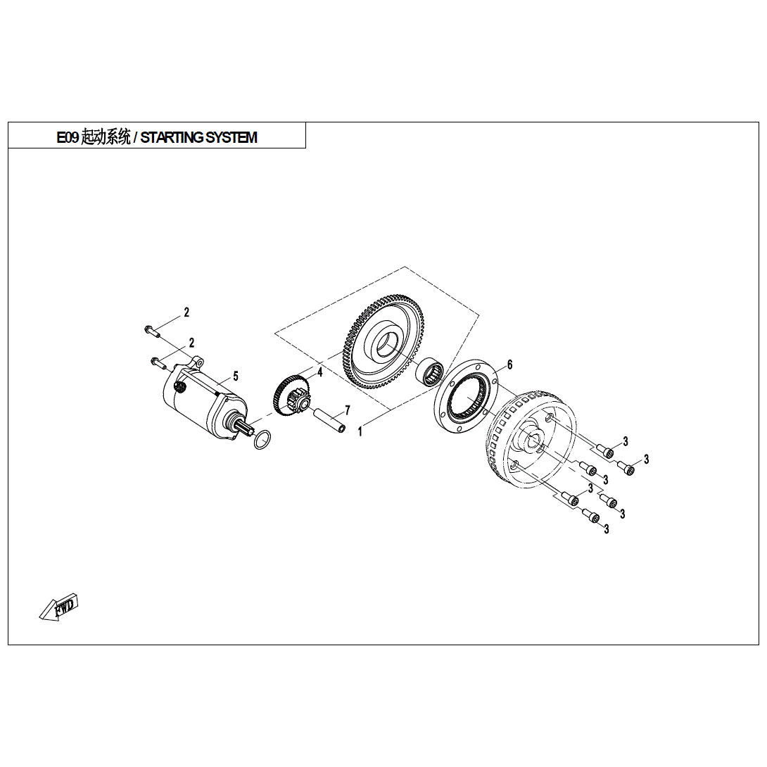 An Image of a genuine CFMOTO Parts Schematic Diagram showing the group - STARTER MOTOR - 2020 CFMOTO CFORCE 400