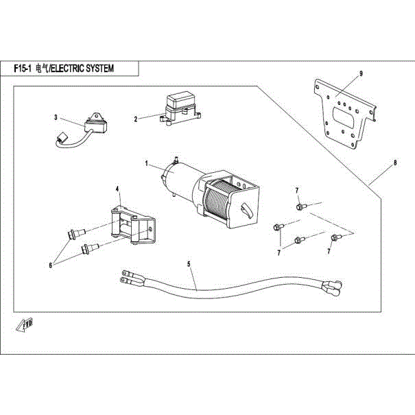 An Image of a genuine CFMOTO Parts Schematic Diagram showing the group - TOWING WINCH - 2015 CFMOTO CFORCE 500 HO