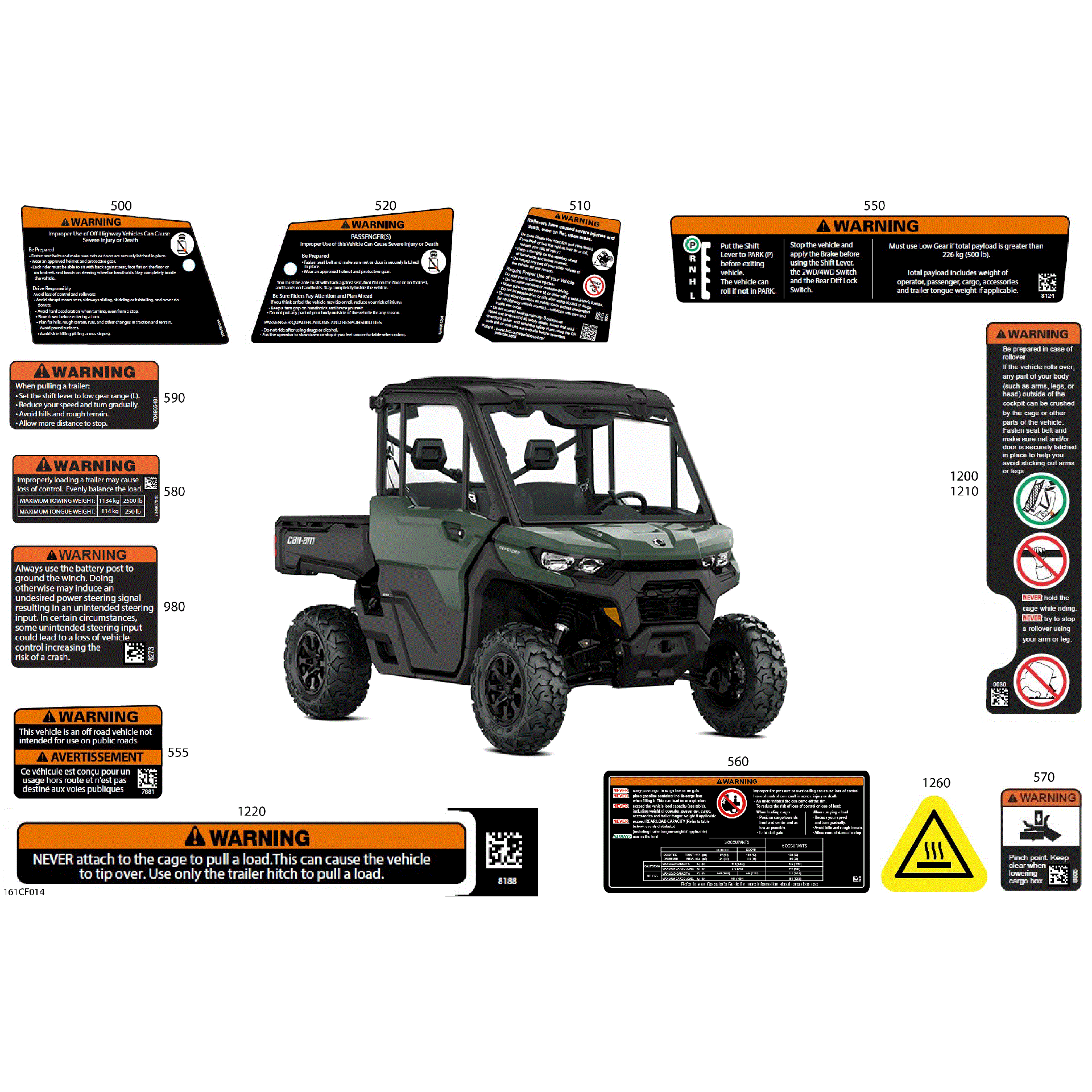 An Image of a Genuine Can-Am Parts Schematic Diagram showing the schematic - BODY - WARNING DECALS