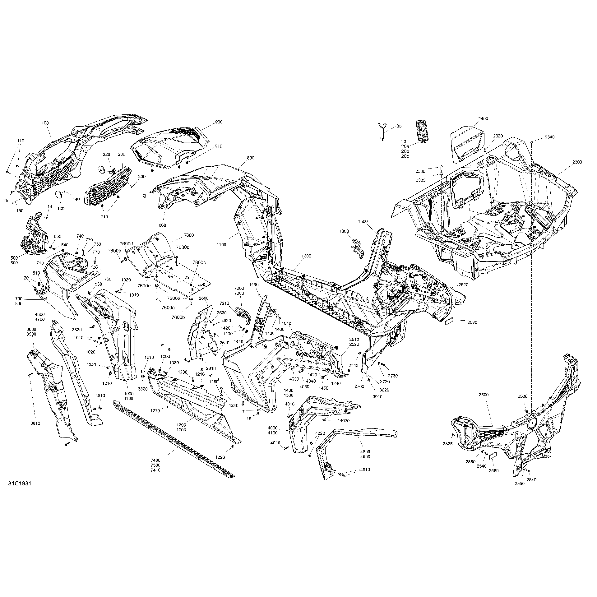 An Image of a Genuine Can-Am Parts Schematic Diagram showing the schematic - BODY - PACKAGE X RC