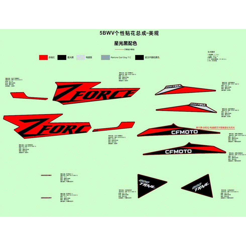 An Image of a Genuine CFMOTO Parts Schematic Diagram showing the schematic - DECAL (NEBULA BLACK)(2) - 2023 CFMOTO ZFORCE 800 Trail