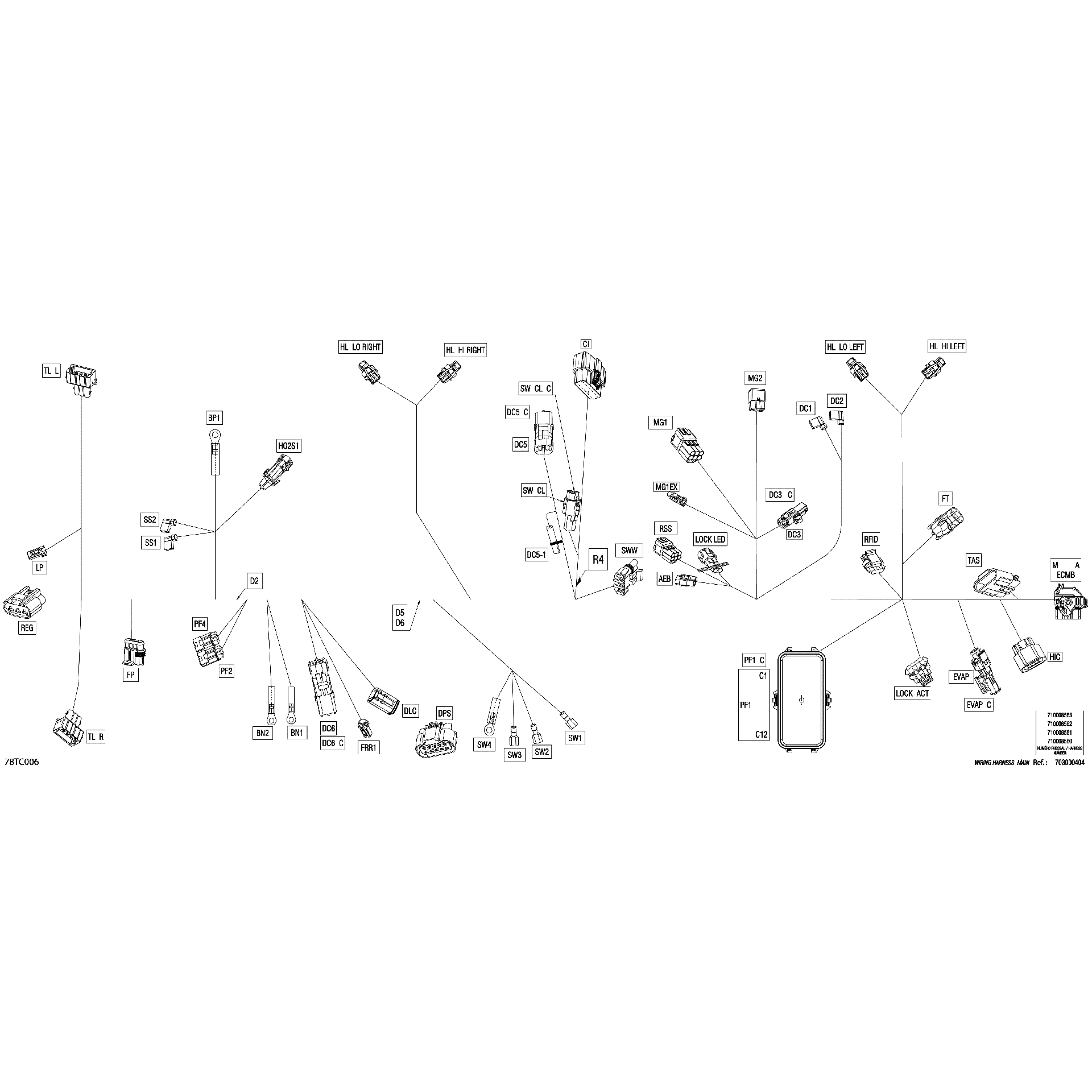 An Image of a Genuine Can-Am Parts Schematic Diagram showing the schematic - ELECTRIC - MAIN HARNESS - 710008563