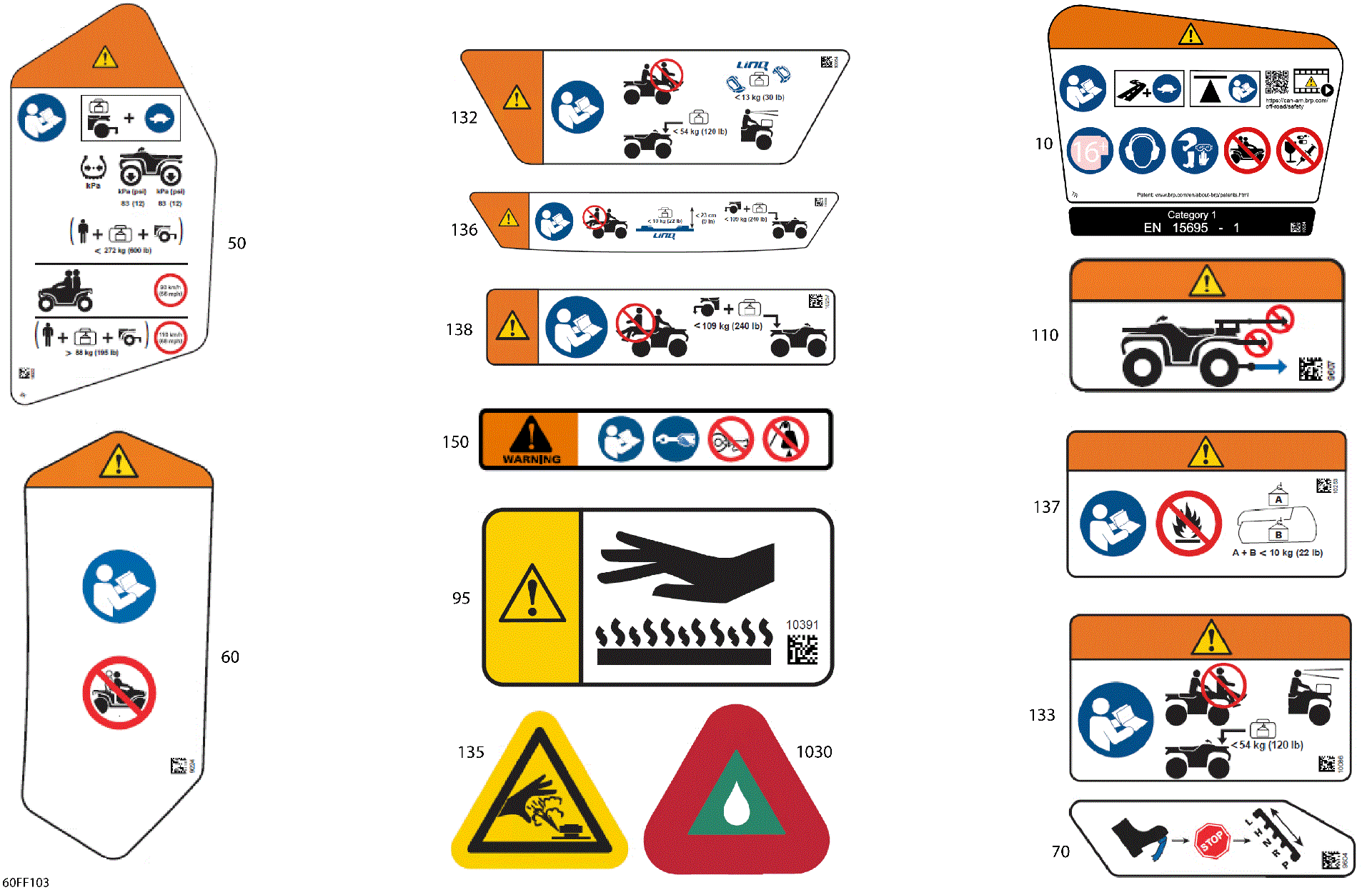 An Image of a Genuine Can-Am Parts Schematic Diagram showing the schematic - BODY - WARNING DECALS