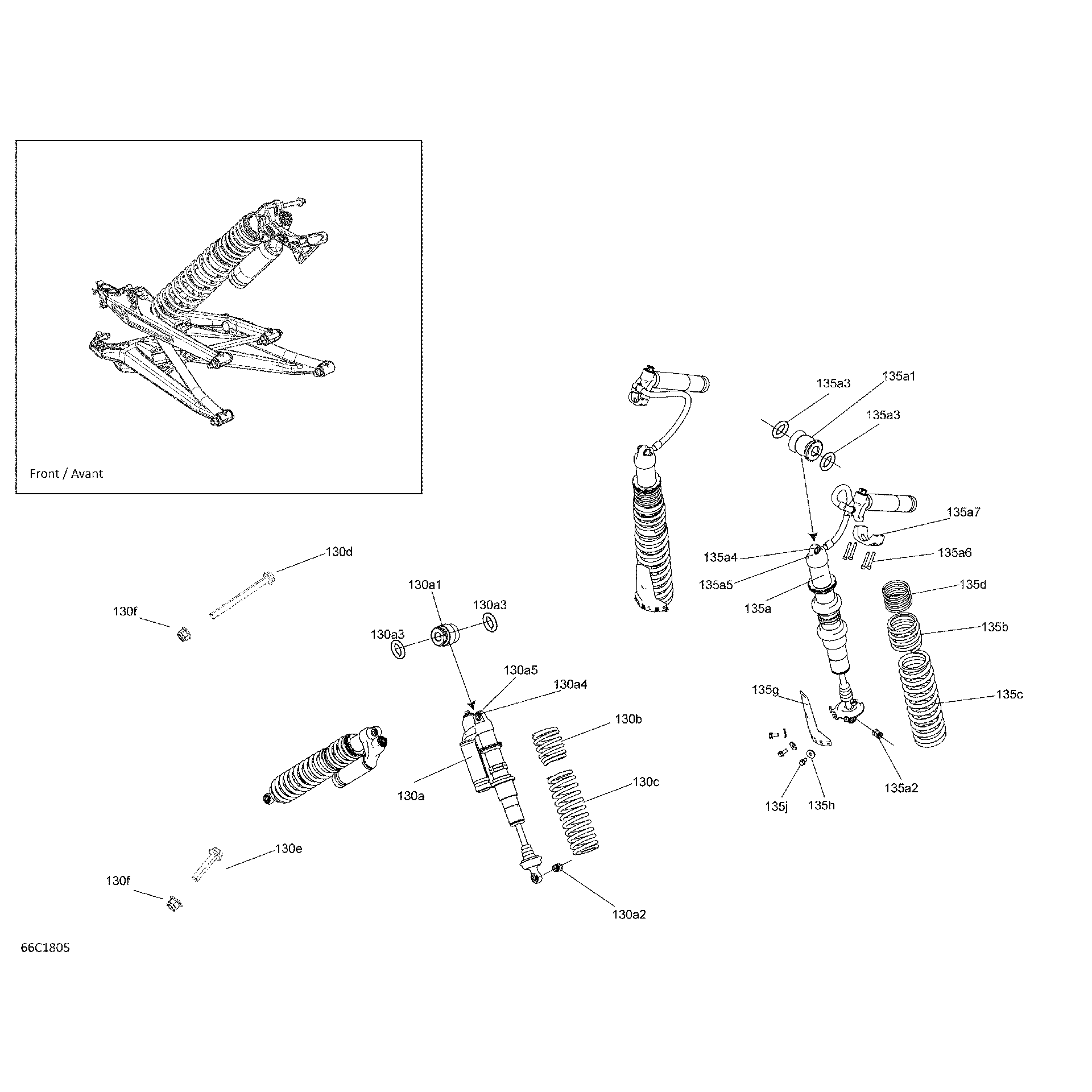 An Image of a Genuine Can-Am Parts Schematic Diagram showing the schematic - SHOCKS MAVERICK X3 - TURBO R - SMART-LOK