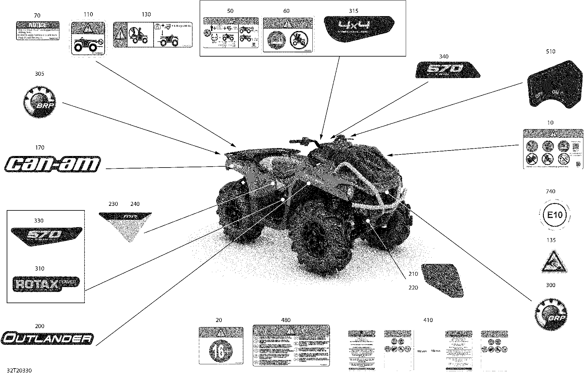 An Image of a Genuine Can-Am Parts Schematic Diagram showing the schematic - DECALS - X MR (32T20330A)