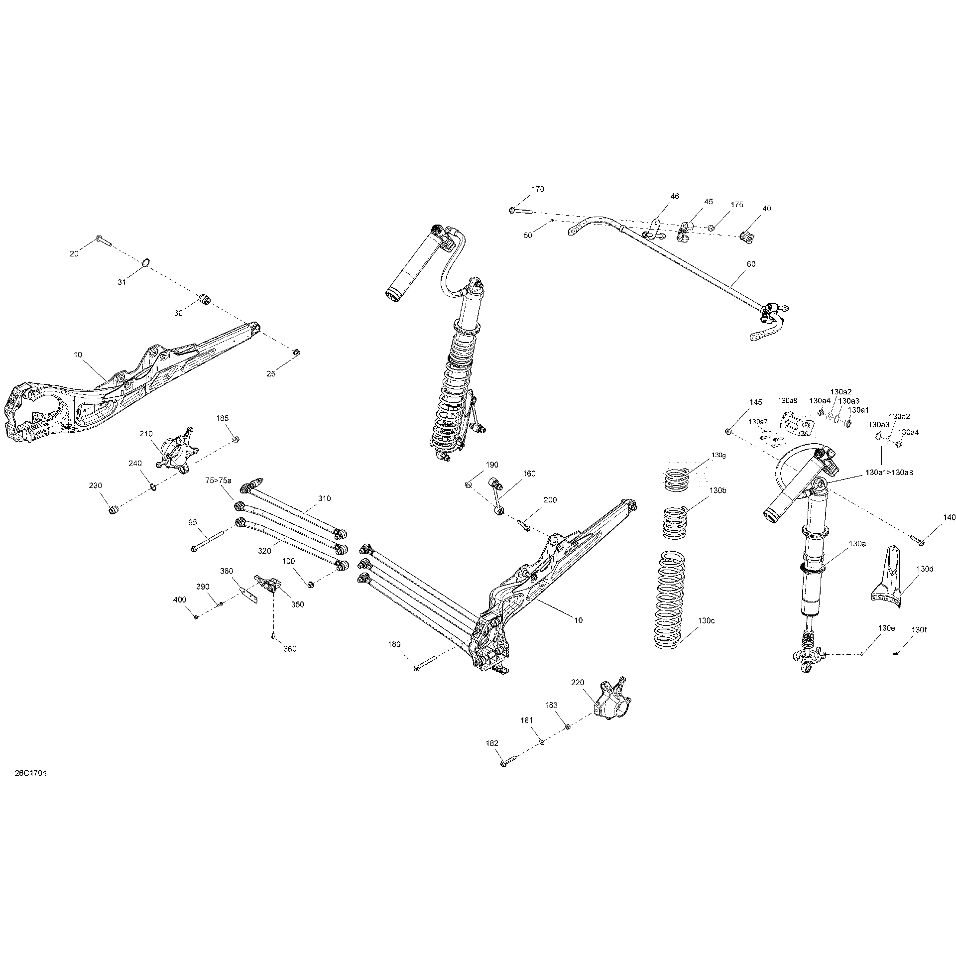 An Image of a Genuine Can-Am Parts Schematic Diagram showing the schematic - REAR SUSPENSION