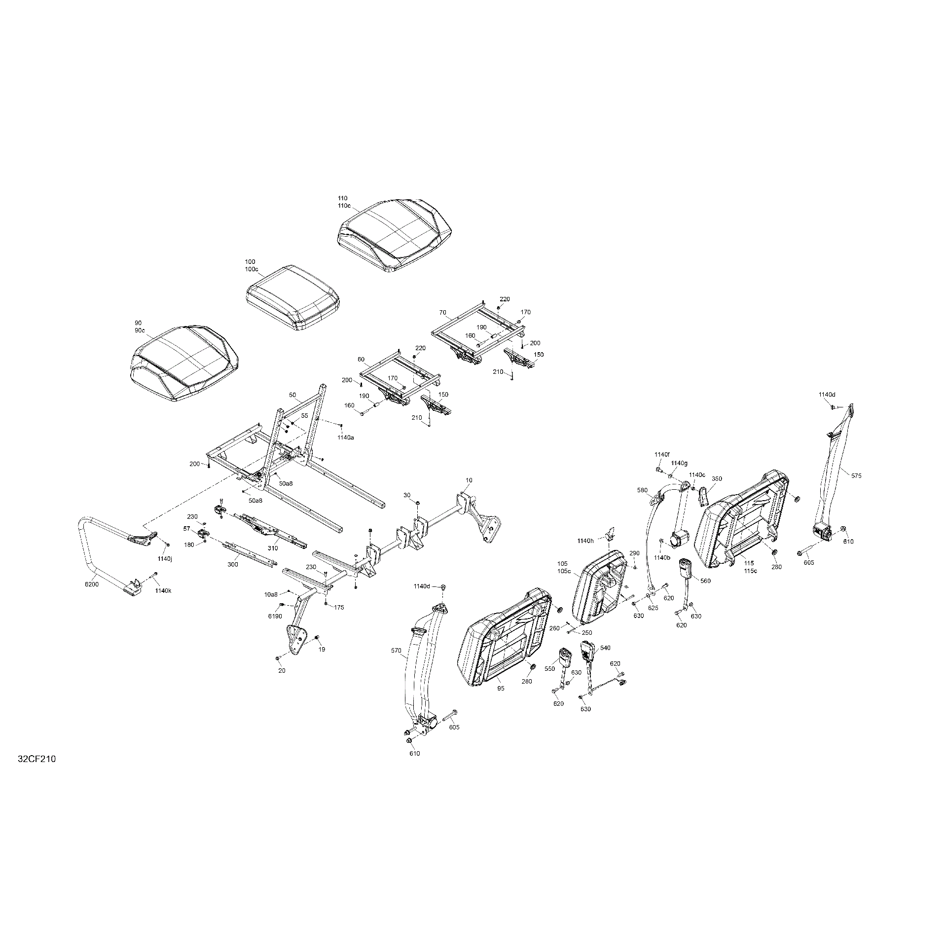 An Image of a Genuine Can-Am Parts Schematic Diagram showing the schematic - BODY - SEAT - FRONT SECTION