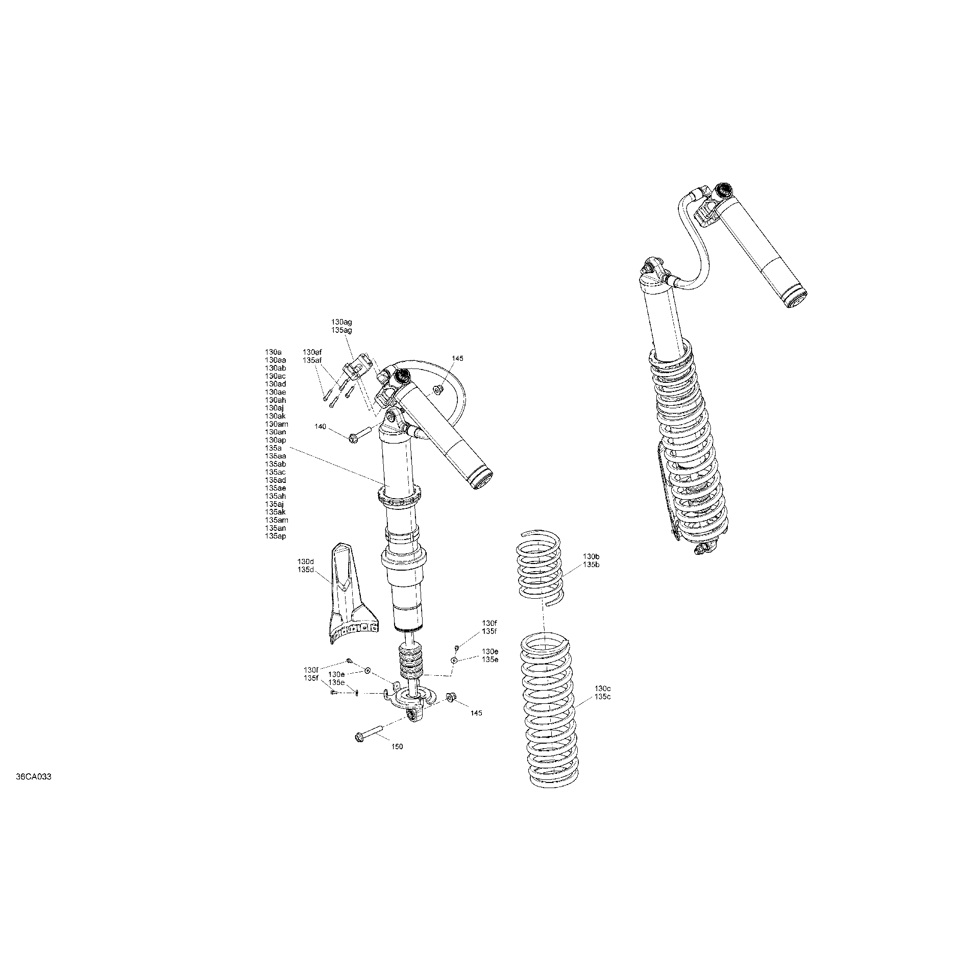 An Image of a Genuine Can-Am Parts Schematic Diagram showing the schematic - SUSPENSION - REAR SHOCKS