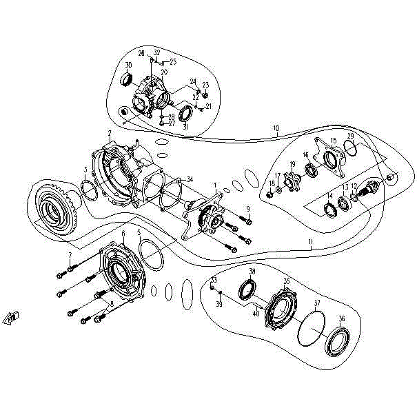 An Image of a genuine CFMOTO Parts Schematic Diagram showing the group - REAR DIFFERENTIAL - 2016 CFMOTO CFORCE 500 SWB