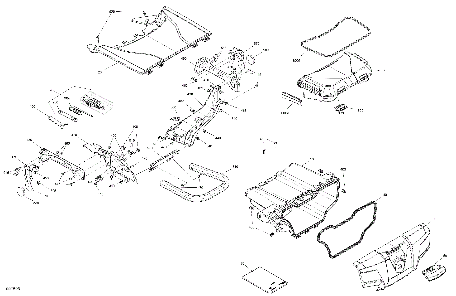 An Image of a Genuine Can-Am Parts Schematic Diagram showing the schematic - BODY - FRONT STORAGE TRAY