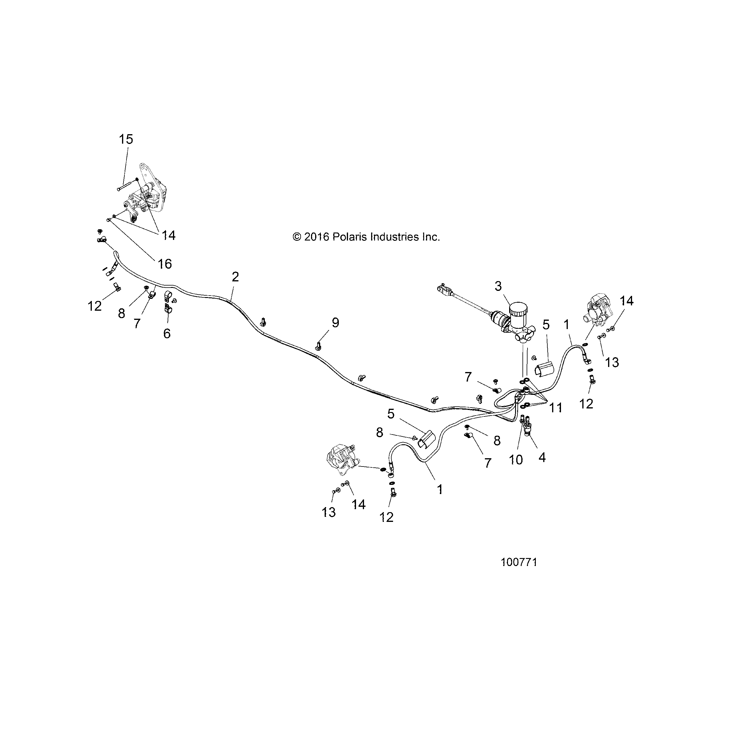 An Image of a Genuine Polaris Parts Schematic Diagram showing the schematic - BRAKES: BRAKE LINES AND MASTER CYLINDER - 2018 POLARIS ACE 150 EFI INDY