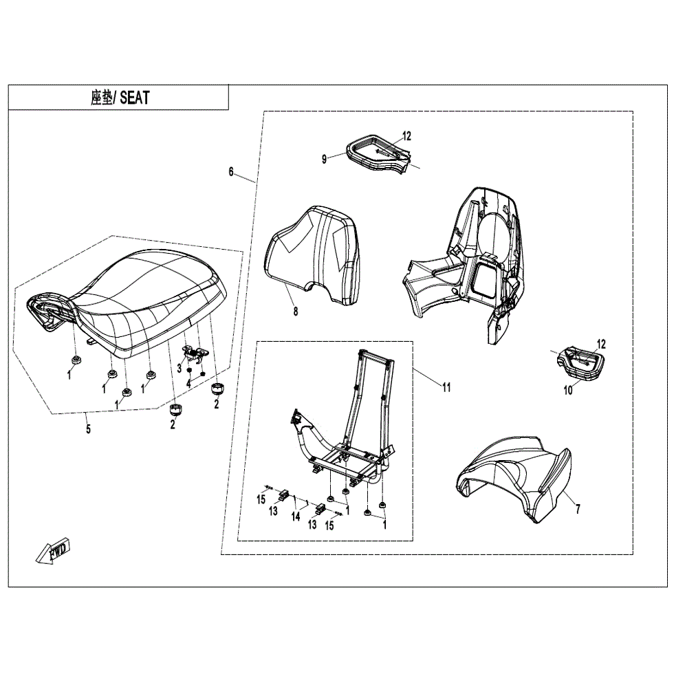 An Image of a genuine CFMOTO Parts Schematic Diagram showing the group - SEAT - 2022 CFMOTO CFORCE 600 Touring