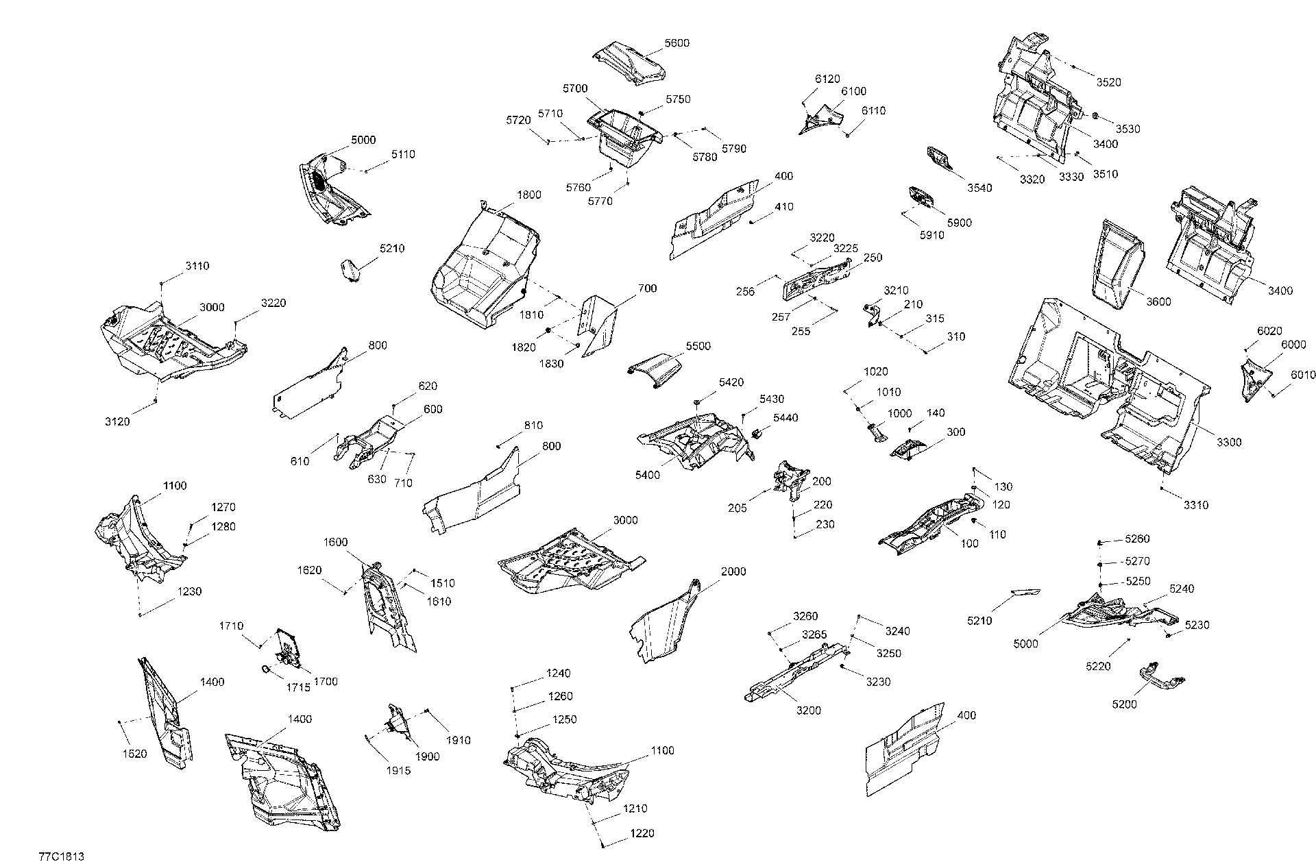 An Image of a Genuine Can-Am Parts Schematic Diagram showing the schematic - CAB INTERIOR - ALL MODELS