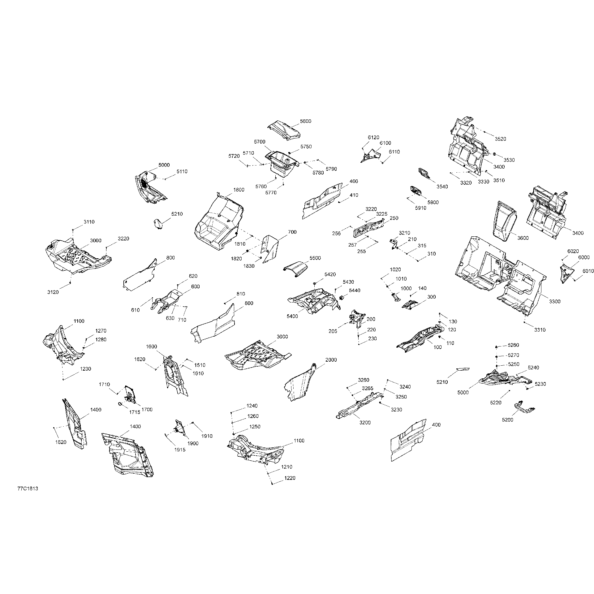 An Image of a Genuine Can-Am Parts Schematic Diagram showing the schematic - CAB INTERIOR - ALL MODELS