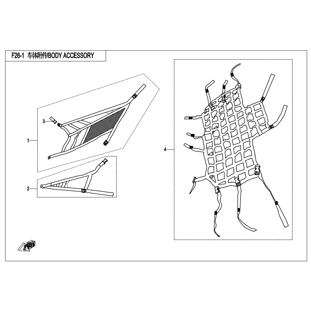 An Image of a Genuine CFMOTO Parts Schematic Diagram showing the schematic - BODY ACCESSORIES - 2021 CFMOTO ZFORCE 800 Trail