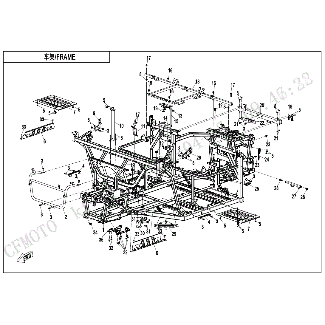 An Image of a Genuine CFMOTO Parts Schematic Diagram showing the schematic - FRAME - 2023 CFMOTO UFORCE 1000