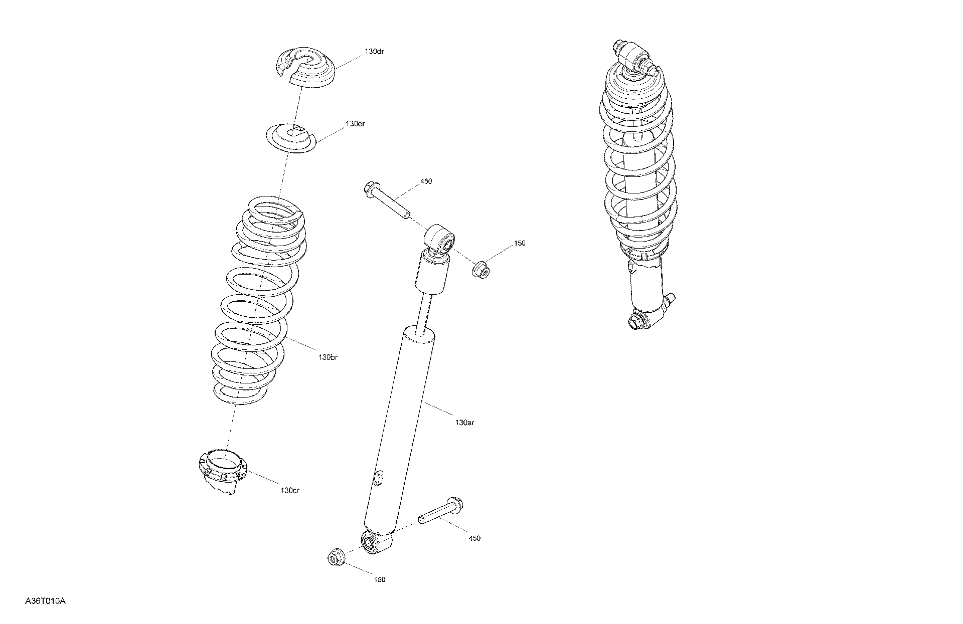 An Image of a Genuine Can-Am Parts Schematic Diagram showing the schematic - SUSPENSION - SHOCKS - REAR SECTION - STD