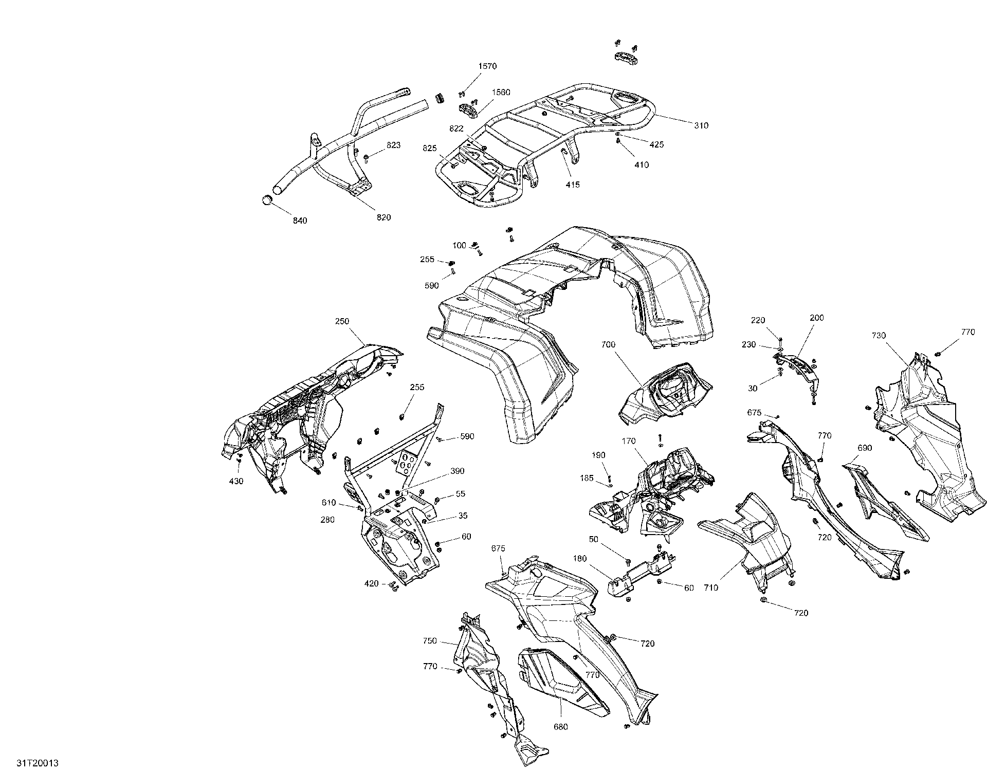 An Image of a Genuine Can-Am Parts Schematic Diagram showing the schematic - BODY - FRONT SECTION - MOSSY OAK EDITION