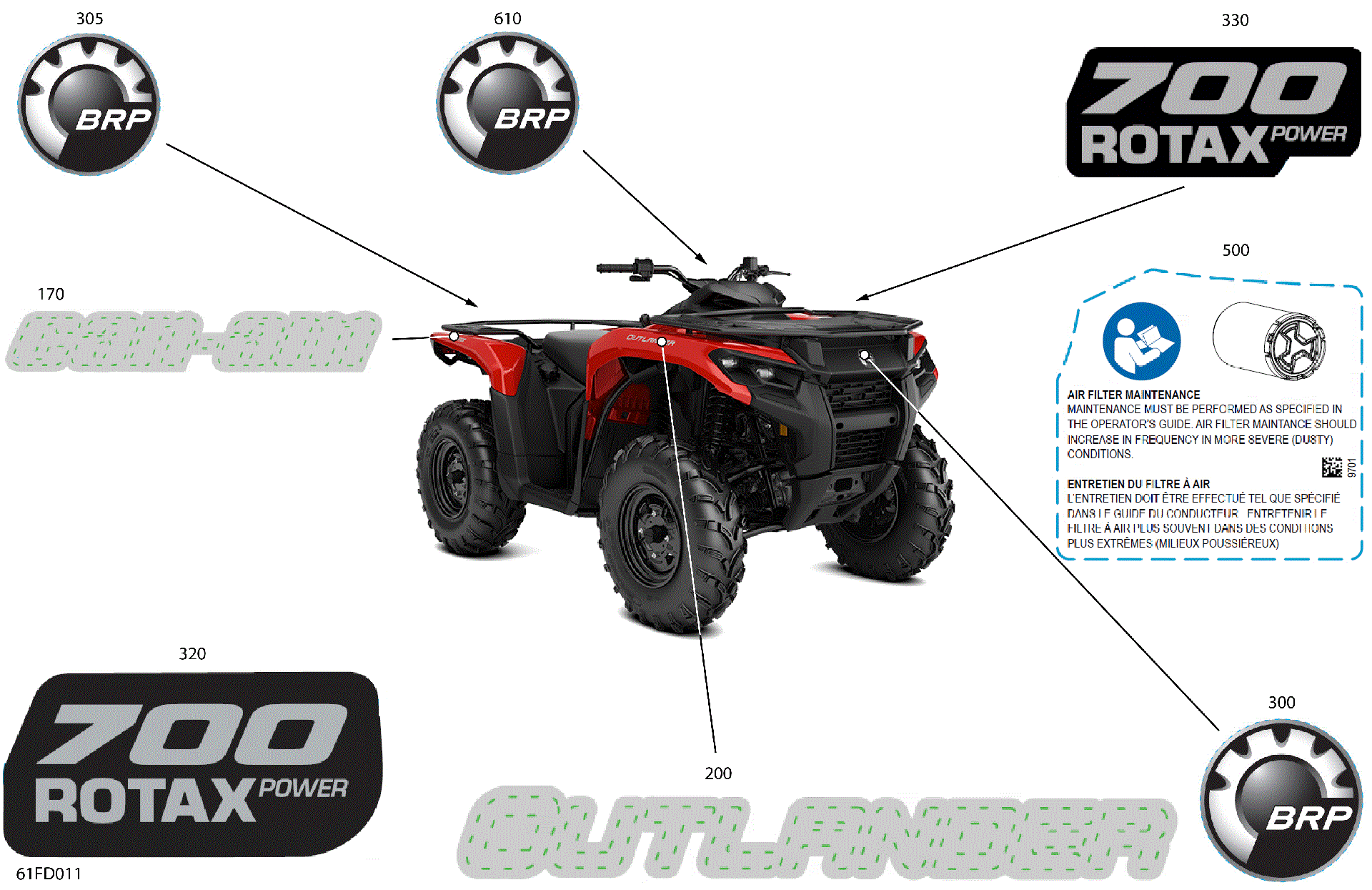 An Image of a Genuine Can-Am Parts Schematic Diagram showing the schematic - BODY - FEATURE DECALS