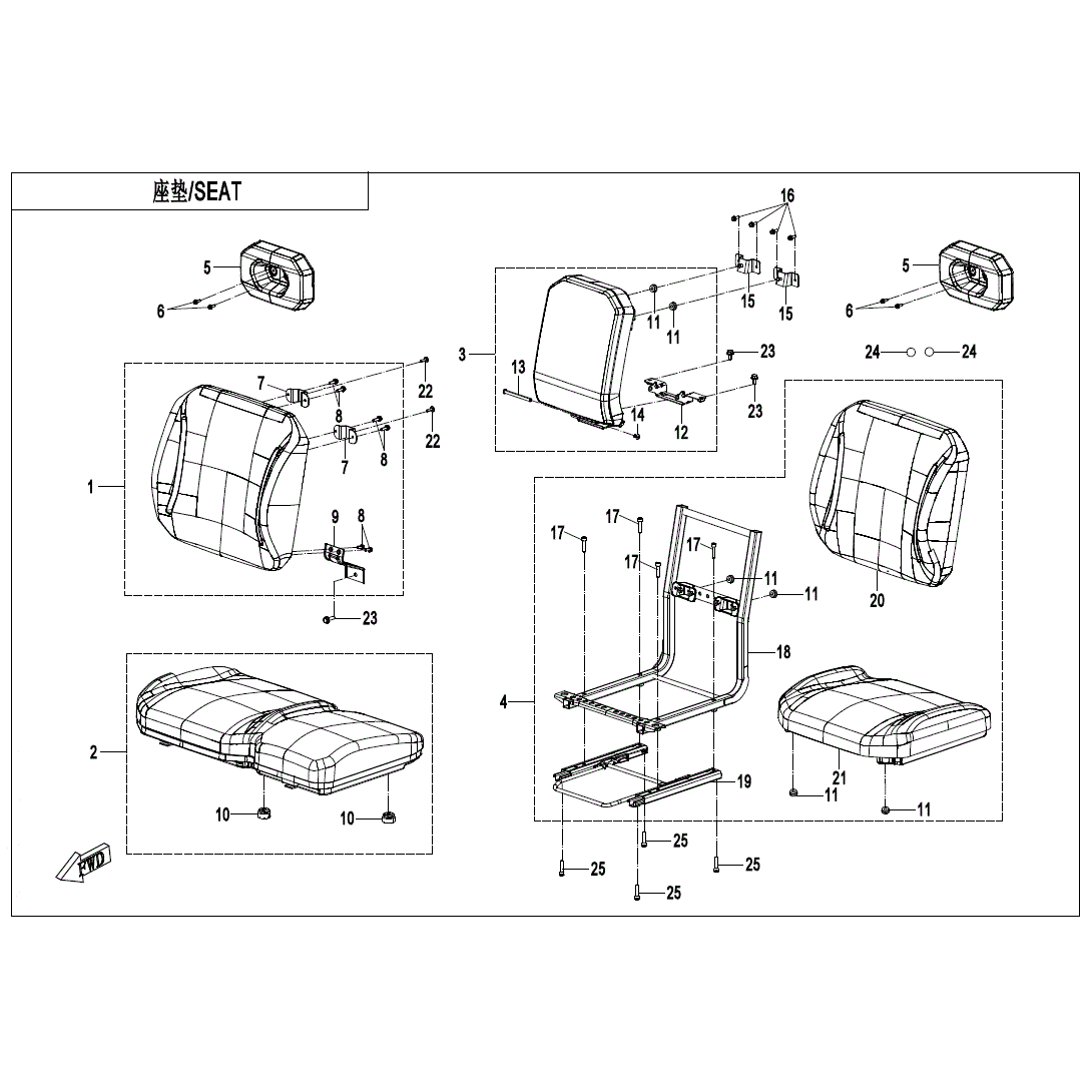 An Image of a Genuine CFMOTO Parts Schematic Diagram showing the schematic - SEAT - 2025 CFMOTO UFORCE U10 PRO HIGHLAND