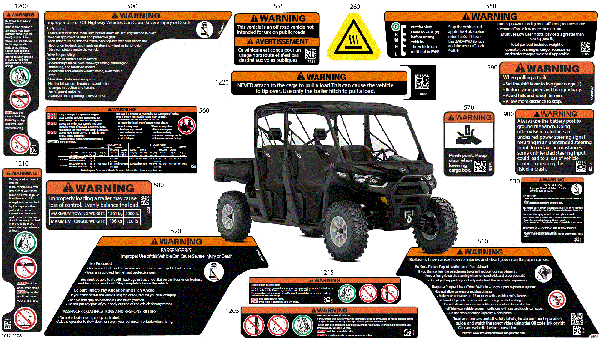 An Image of a Genuine Can-Am Parts Schematic Diagram showing the schematic - BODY - WARNING DECALS