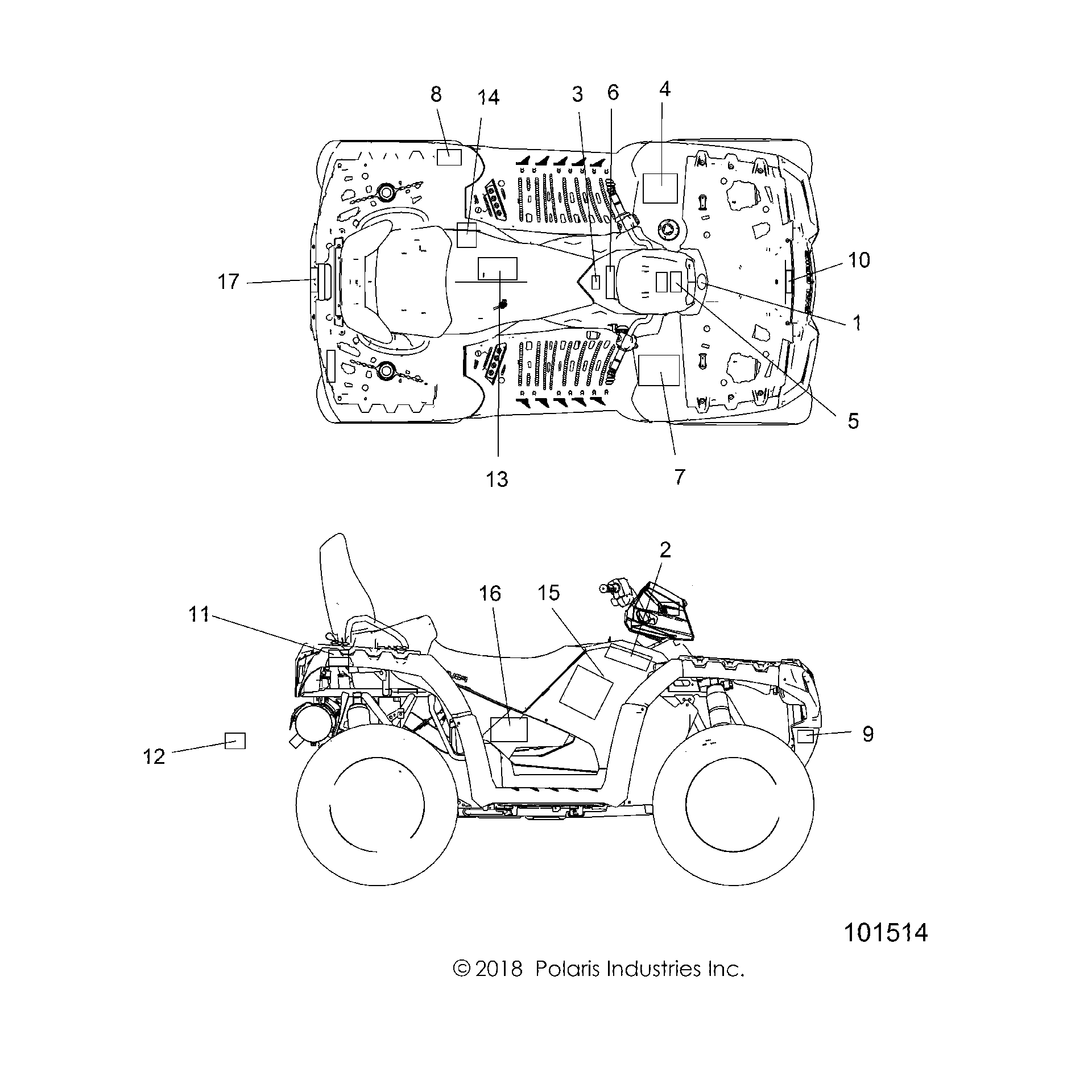 An Image of a Genuine Polaris Parts Schematic Diagram showing the schematic - BODY: DECALS - 2019 POLARIS SPORTSMAN TOURING XP 1000