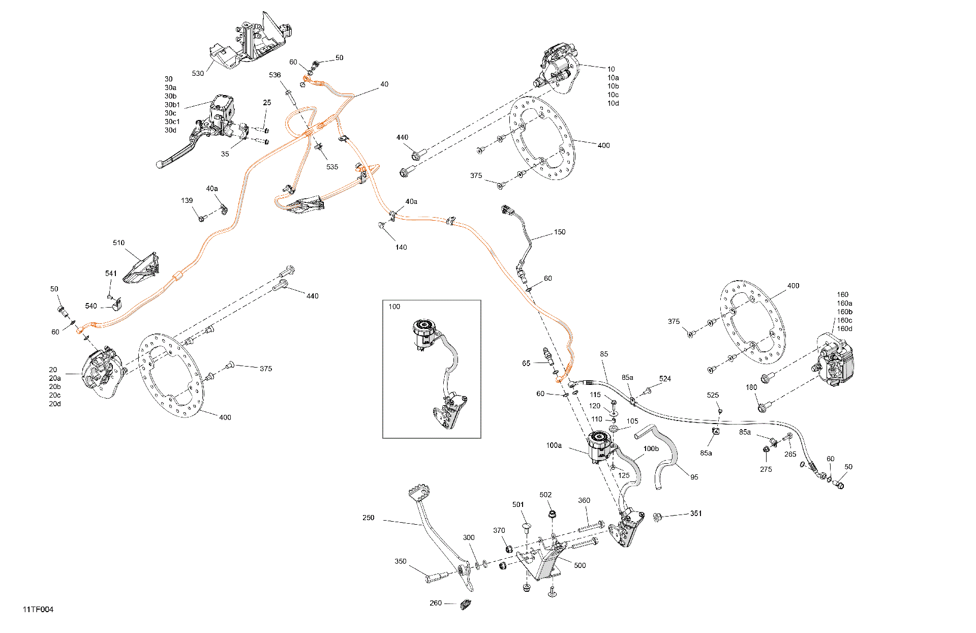 An Image of a Genuine Can-Am Parts Schematic Diagram showing the schematic - MECHANIC - BRAKE SYSTEM