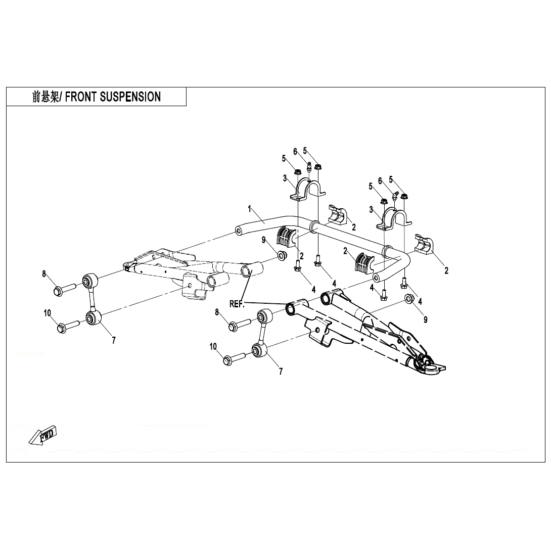 An Image of a Genuine CFMOTO Parts Schematic Diagram showing the schematic - FRONT SUSPENSION(2) - 2023 CFMOTO ZFORCE 950 Sport