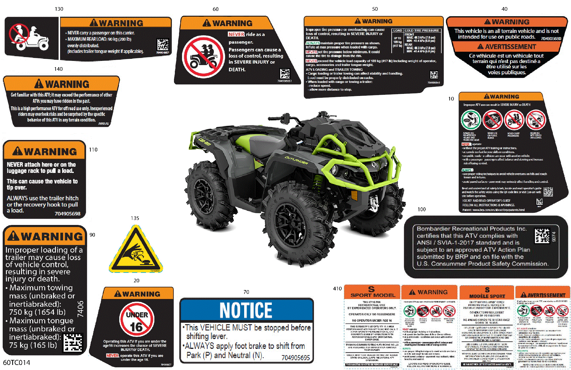 An Image of a Genuine Can-Am Parts Schematic Diagram showing the schematic - BODY - WARNING DECALS