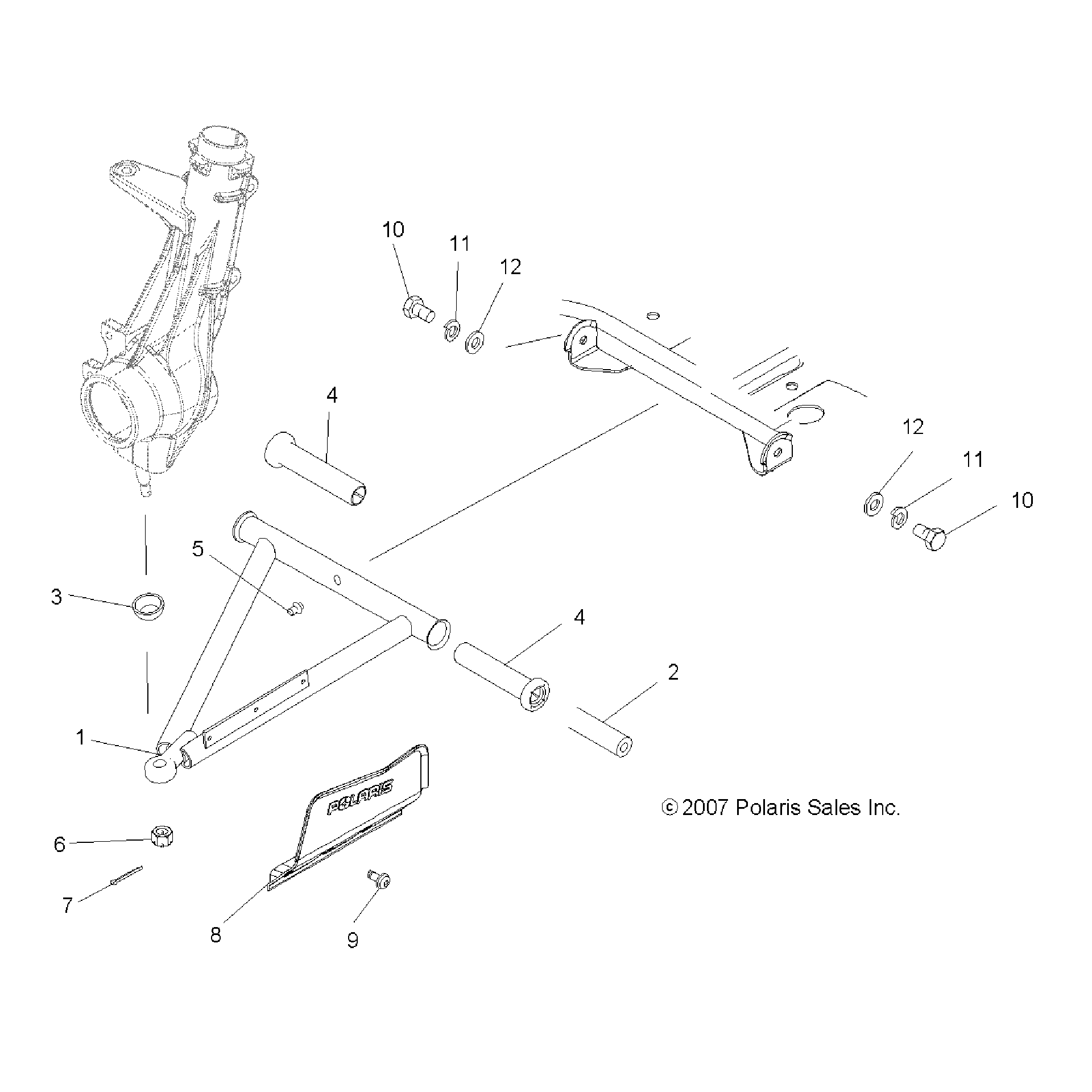 An Image of a Genuine Polaris Parts Schematic Diagram showing the schematic - SUSPENSION: A-ARM and STRUT MOUNTING - 2015 POLARIS SPORTSMAN ETX EFI