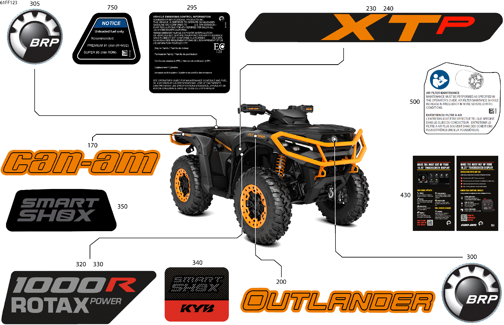 An Image of a Genuine Can-Am Parts Schematic Diagram showing the schematic - BODY - FEATURE DECALS