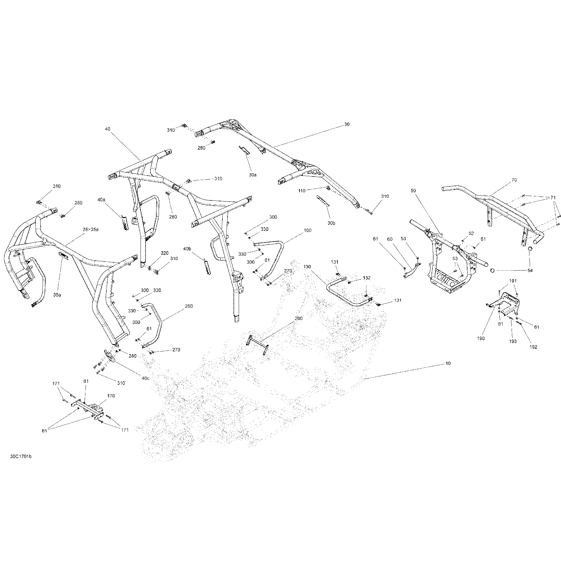 An Image of a Genuine Can-Am Parts Schematic Diagram showing the schematic - FRAME - COMMANDER MAX
