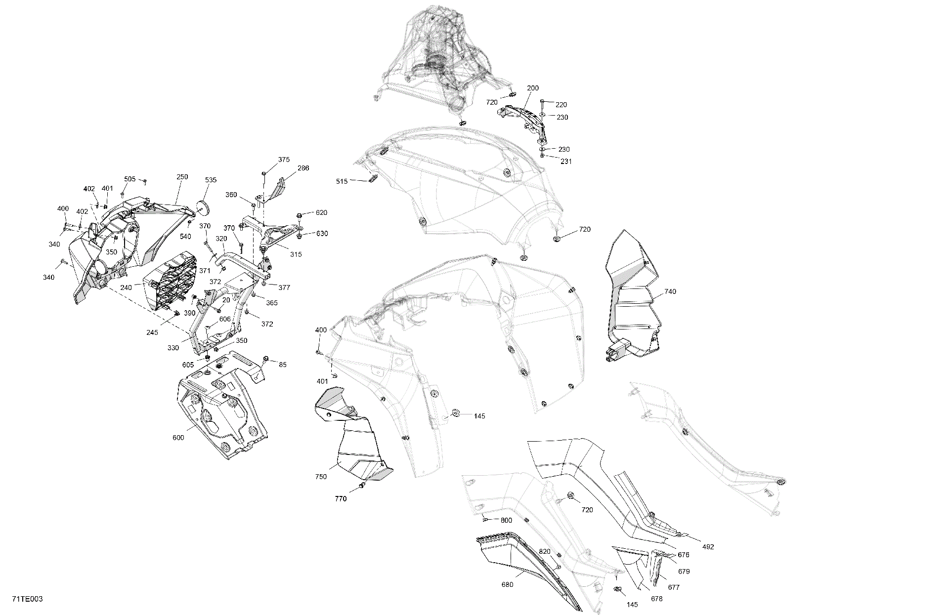An Image of a Genuine Can-Am Parts Schematic Diagram showing the schematic - BODY - FRONT SECTION