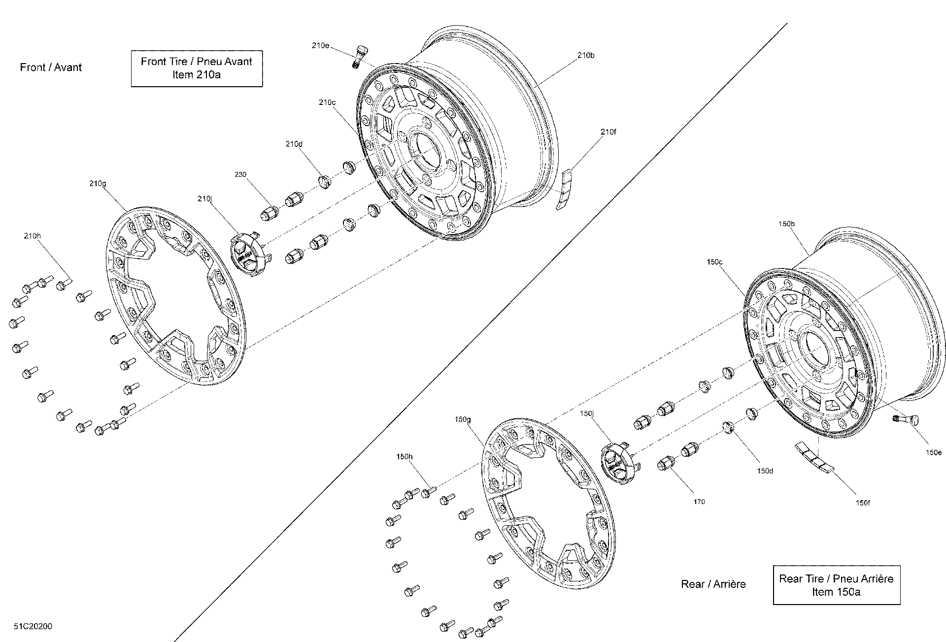 An Image of a Genuine Can-Am Parts Schematic Diagram showing the schematic - WHEELS - X RS
