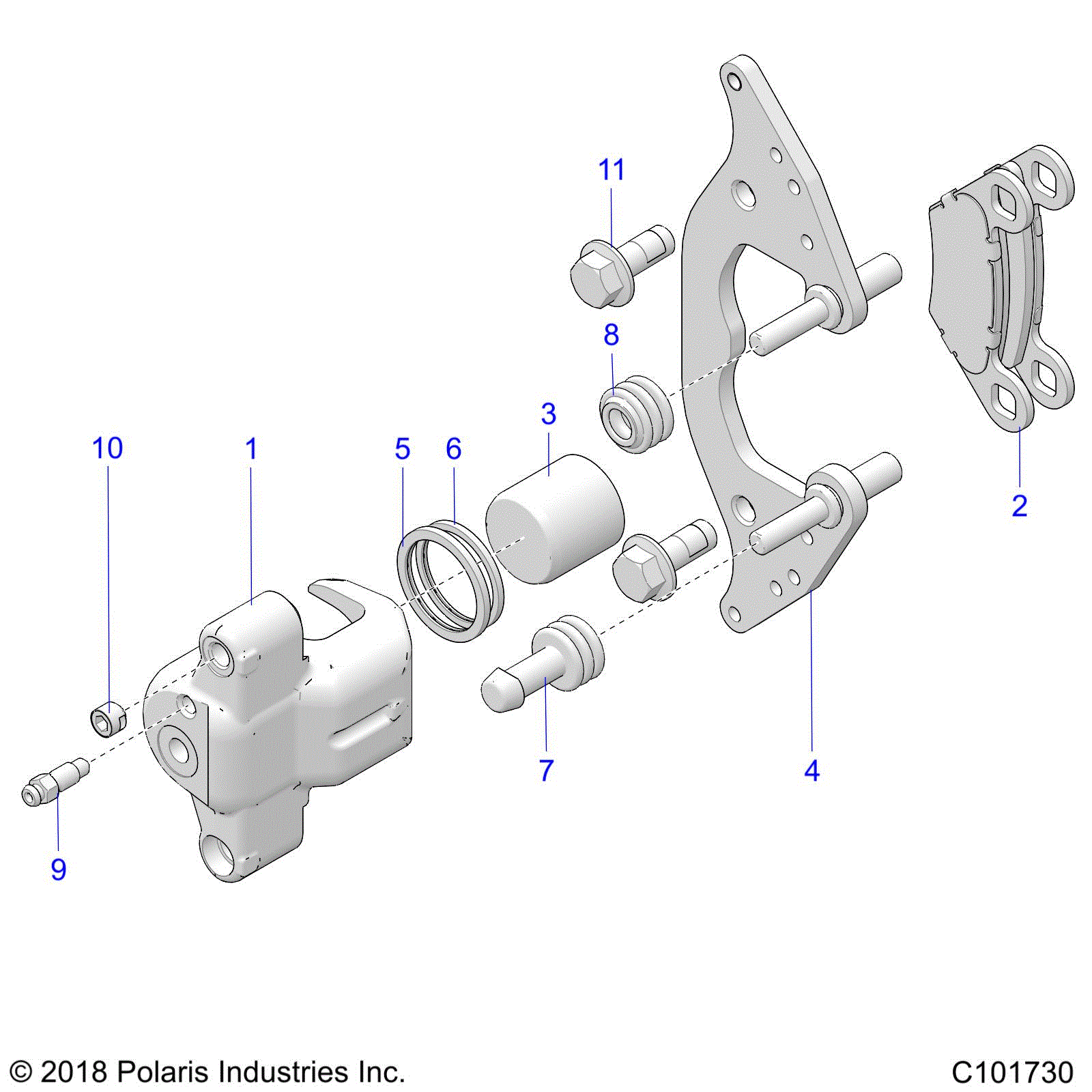 An Image of a Genuine Polaris Parts Schematic Diagram showing the schematic - BRAKES: FRONT CALIPER - 2020 POLARIS SPORTSMAN 850 48" TRAIL
